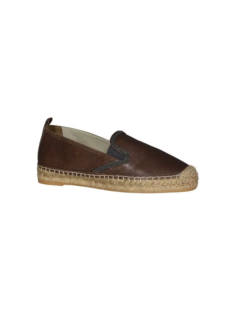 Brunello Cucinelli Women's Brown Leather Espadrilles Shoe Brown