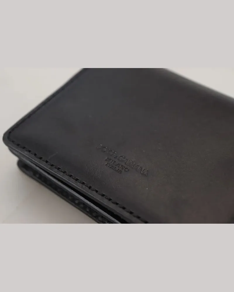 Dolce & Gabbana Black Leather Bifold Shoulder Sling Women Wallet Black