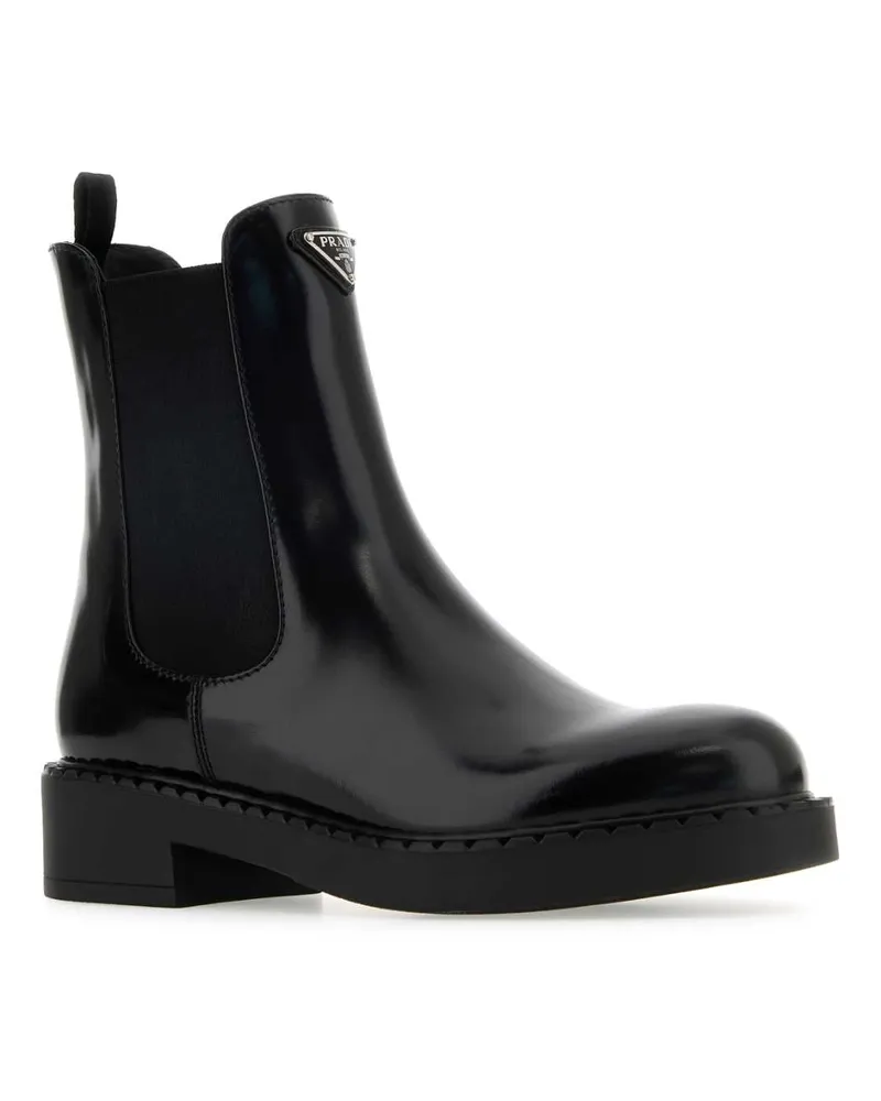 Prada Women's Black Leather Ankle Boots Nero Mocassini Loafers Black