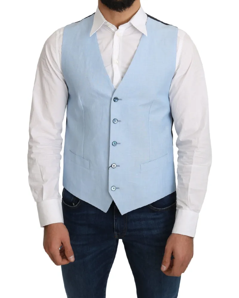 Dolce & Gabbana Men's Blue Viscose Stretch Formal Coat Vest Wool Clothing Blue