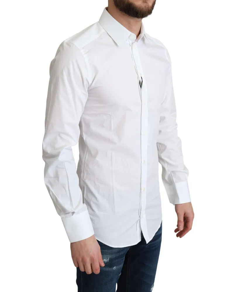Dolce & Gabbana White Pure Cotton Men Dress Formal Shirt White
