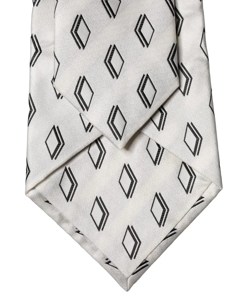 Dolce & Gabbana White Patterned Silk Adjustable Women Tied Necktie Tie White