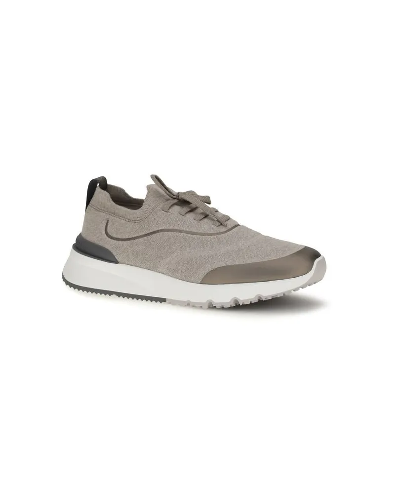 Brunello Cucinelli Men's Brown Cotton Athletic Sneakers Taupe