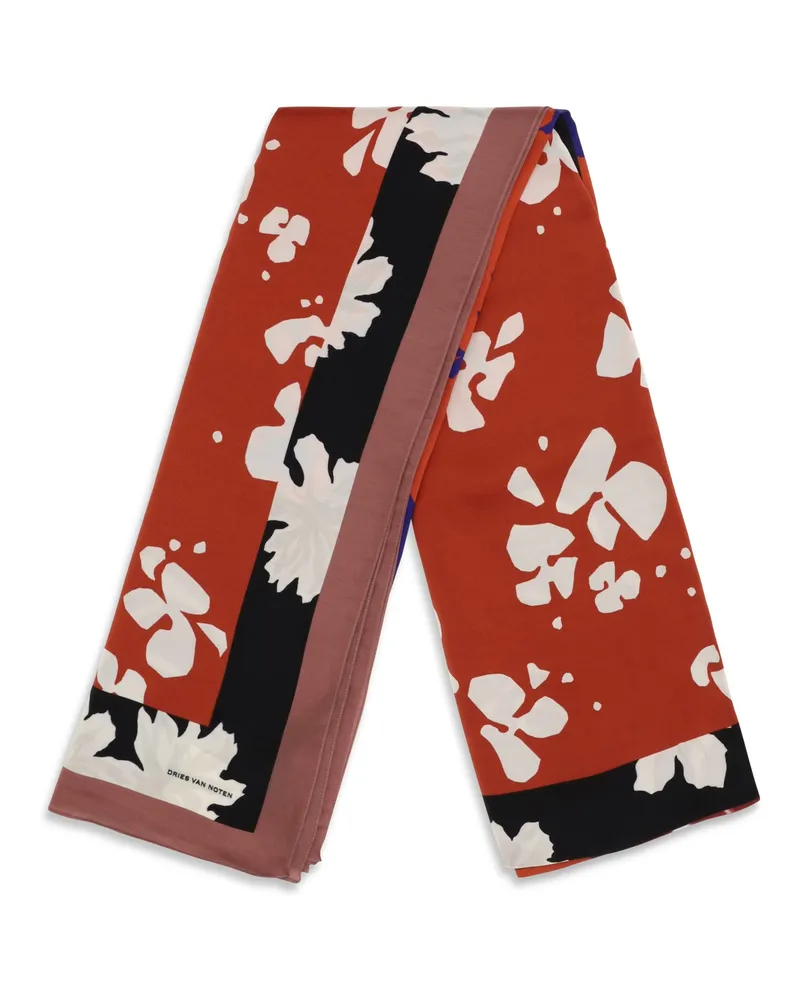 Dries van Noten Men's Scarf Printed Viscose Multicolour Scarfs Red