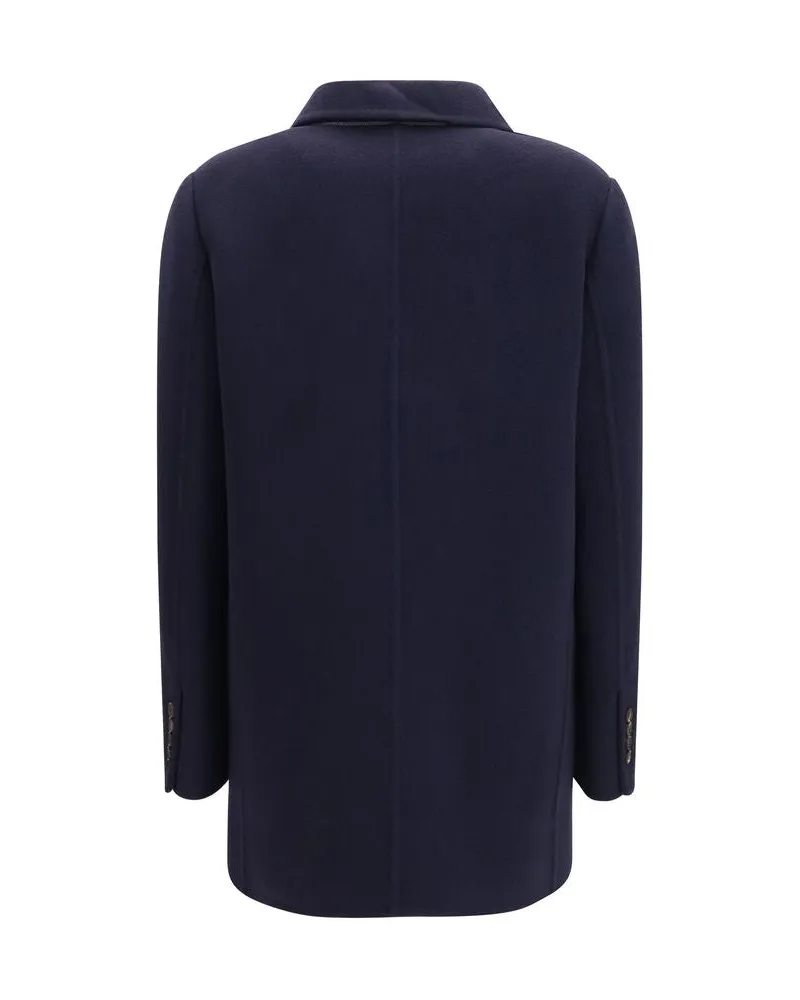 Brunello Cucinelli Women's Blue Wool Oves Aries Full-Length Jacket Clothing Navy