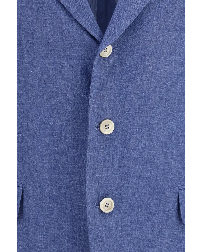 Brunello Cucinelli Men's Jacket Deconstructed Single-Breasted Denim Linen Blue