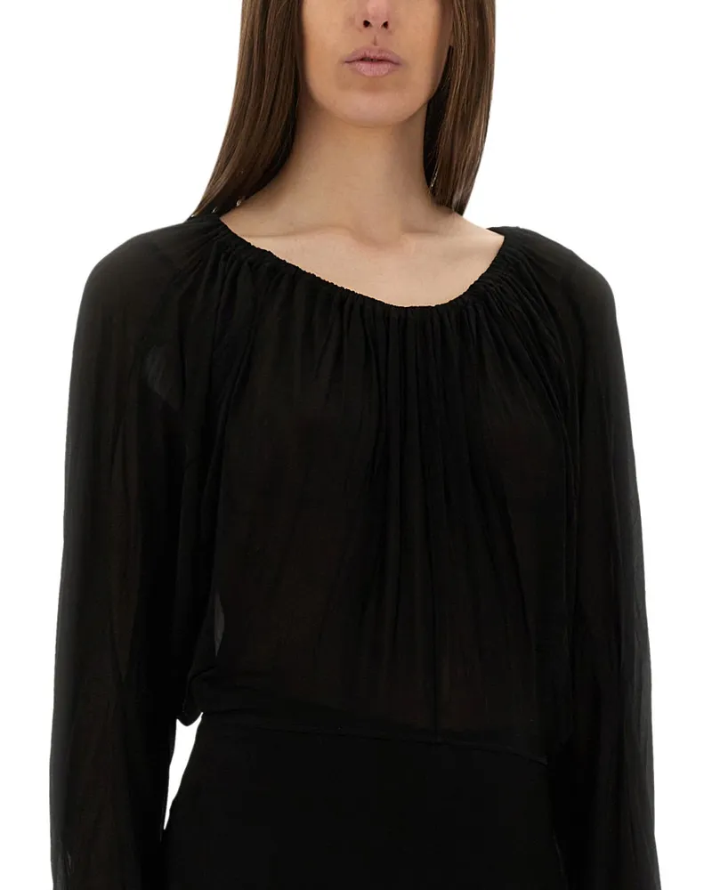 Rick Owens Draped Cupro Blouse — Black Black