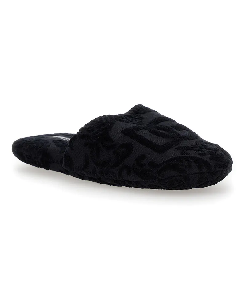 Dolce & Gabbana Unisex Slippers Black Cotton Terry Flat Shoes Black