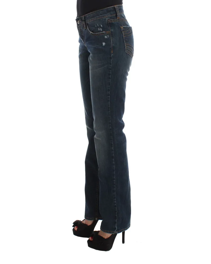 CoSTUME NATIONAL Women's Blue Cotton Blend Bootcut Jeans Clothing Blue