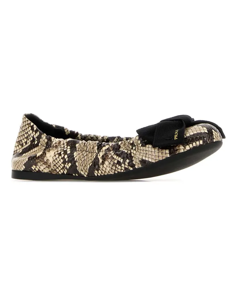 Prada Women's Printed Leather Ballerinas Roccia Ballerine Flat Shoes Beige