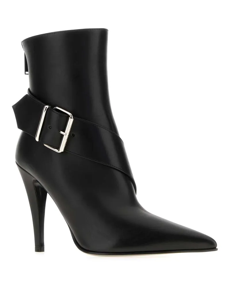 Alexander McQueen Women's Black Leather Ankle Boots Blacksilver Stivali Black