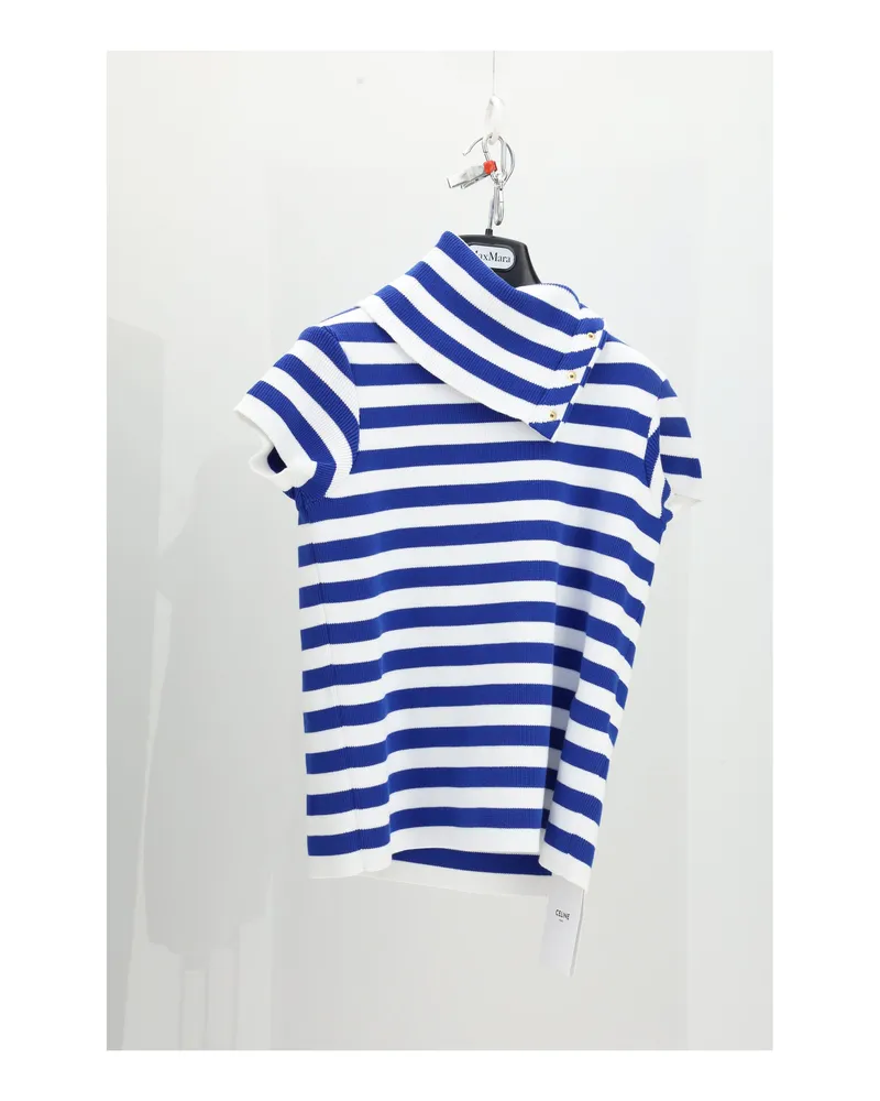 Celine Women's High-Neck Top White-Royal Blue Cotton Tops White/royal Blue