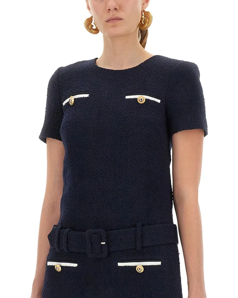Self-Portrait Mini Boucle Dress — Blue Blue