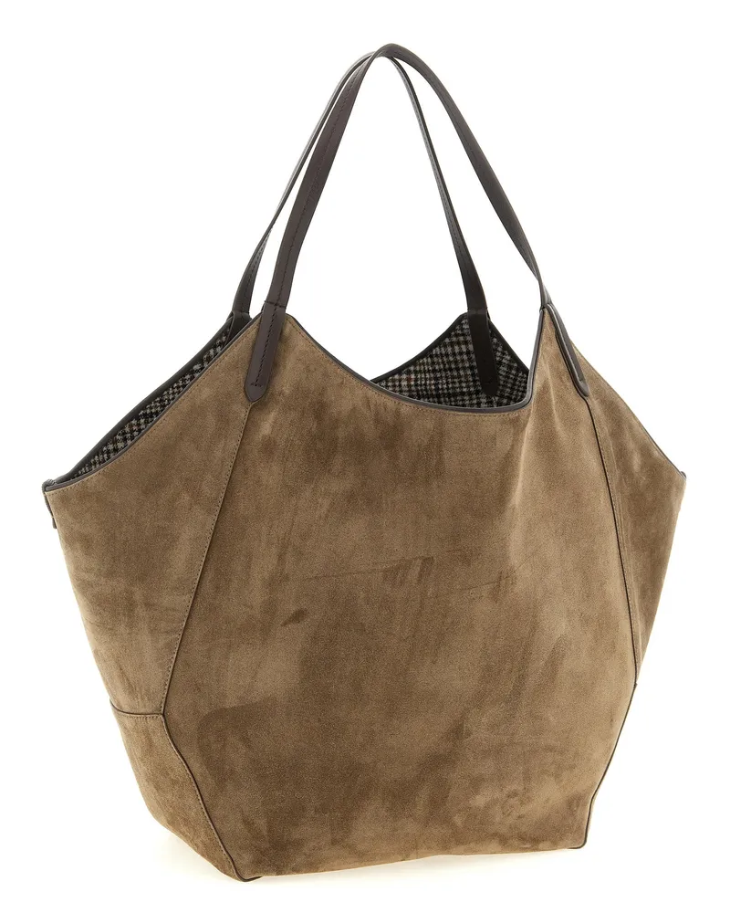 Brunello Cucinelli Women's Reversible Suede & Wool Tote Brown Cashmere Nylon Brown