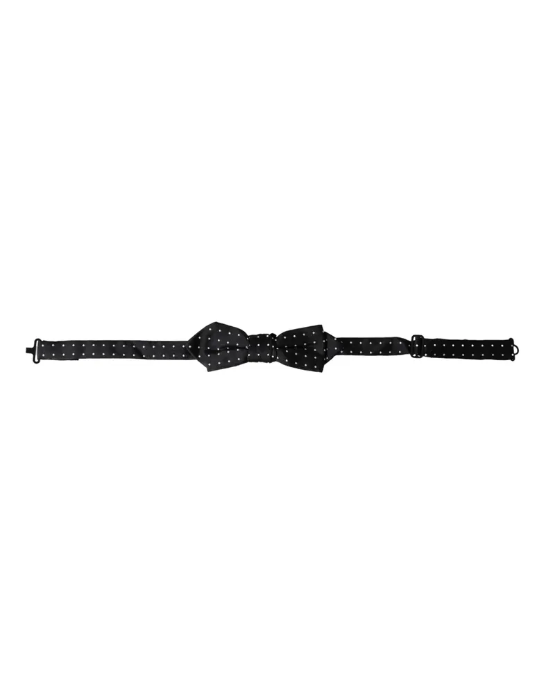 Dolce & Gabbana Black Silk Polka Dot Adjustable Neck Men Papillon Bow Tie Black