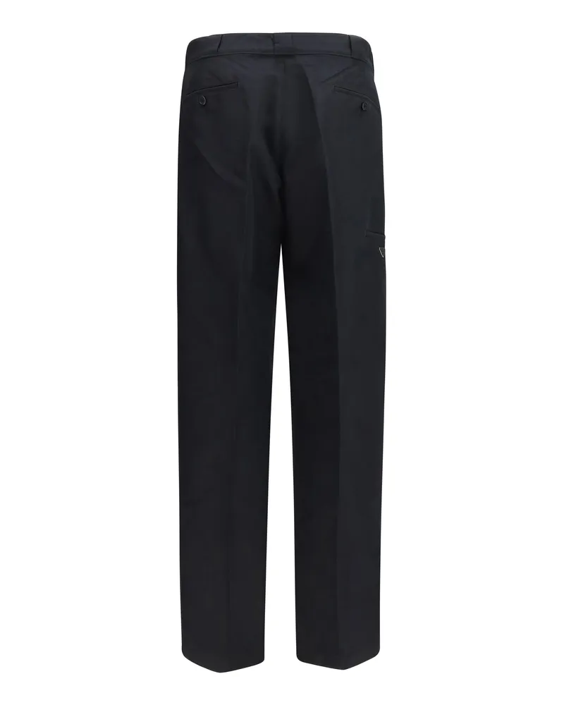 Prada Men's Pants Wide-Leg Canvas Black Cotton Trousers Black