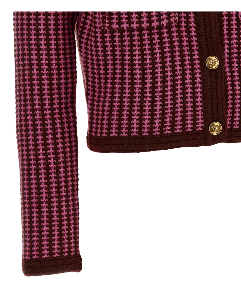 Versace Two-Tone Crochet Wool Cardigan — Pink Pink