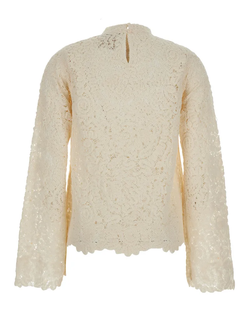Semicouture Lace Turtleneck Sweater — Beige Beige