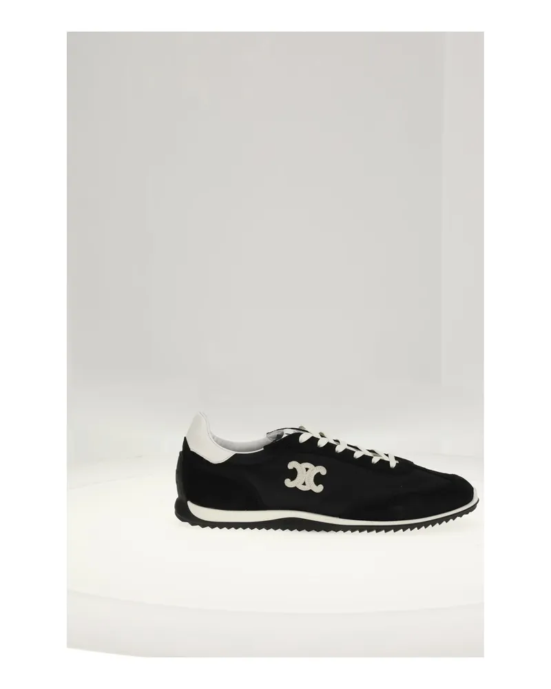 Celine Men's Low Lace-Up Sneaker Triomph Black-White Upper Polyester Trainers Black/white Black