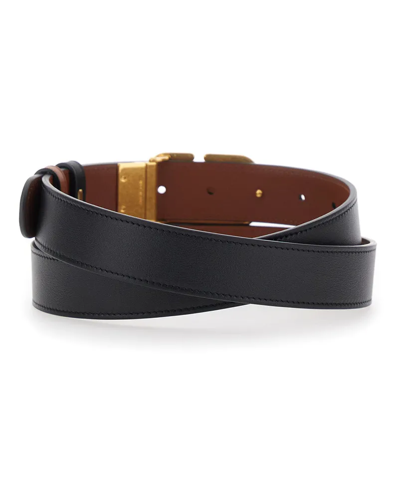 Valentino Garavani Men's Leather Belt Reversible Black Calfskin Black