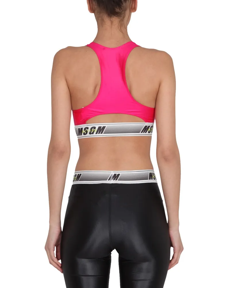 MSGM Logo-Embellished Activewear Tank Top — Pink Pink