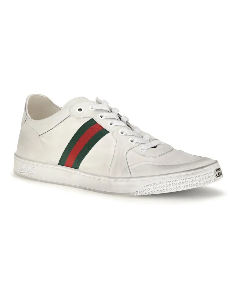 Gucci Men's Stretch Leather Sneakers White-White-Vrv White/white/vrv White