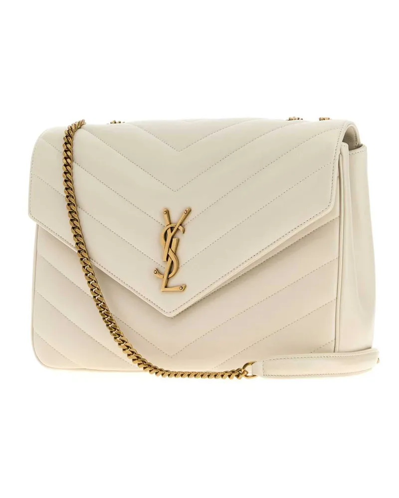 Saint Laurent Women's Ivory Leather Large Lou Shoulder Bag Cremasoft Borse A Tracolla Beige