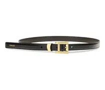Glossy Leather Logo Belt — Black