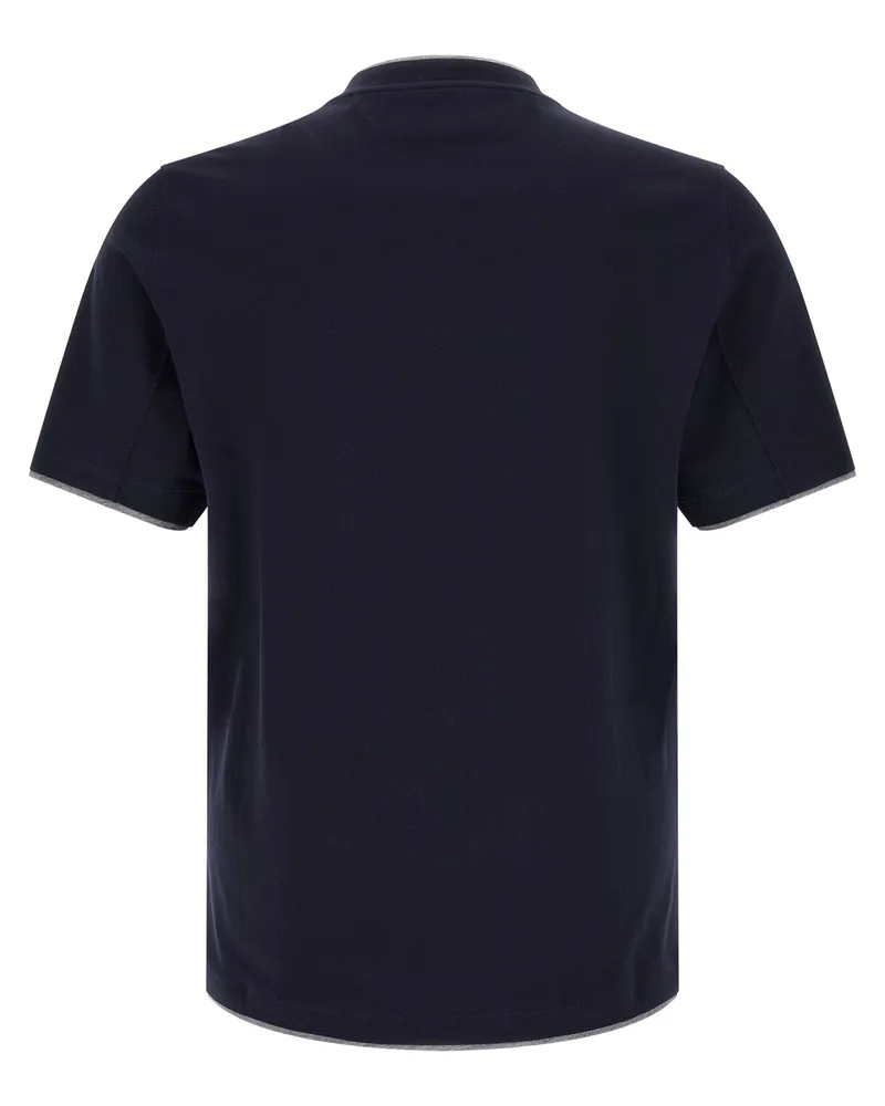 Brunello Cucinelli Double-Layer Cotton T-Shirt — Navy Navy