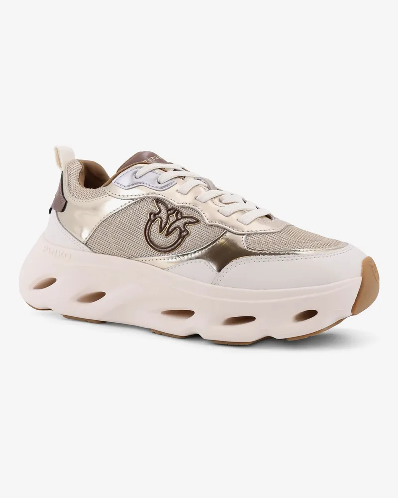 Pinko Women's Sneakers Gold Leather-Nylon Trainers Leather/nylon Gold