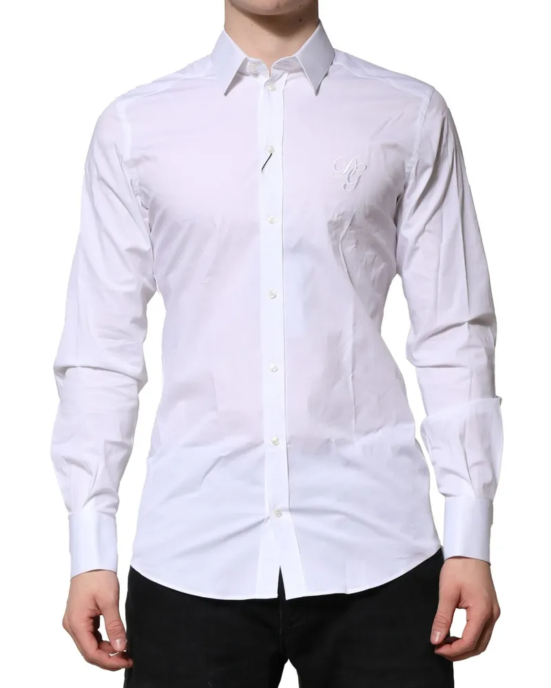Dolce & Gabbana Men's White Cotton Gold Long Sleeves Formal Shirt Elastane White