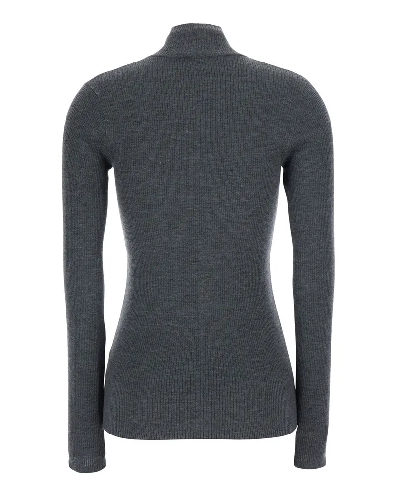 Brunello Cucinelli Wool-Cashmere Half-Zip Turtleneck Sweater — Gray Gray