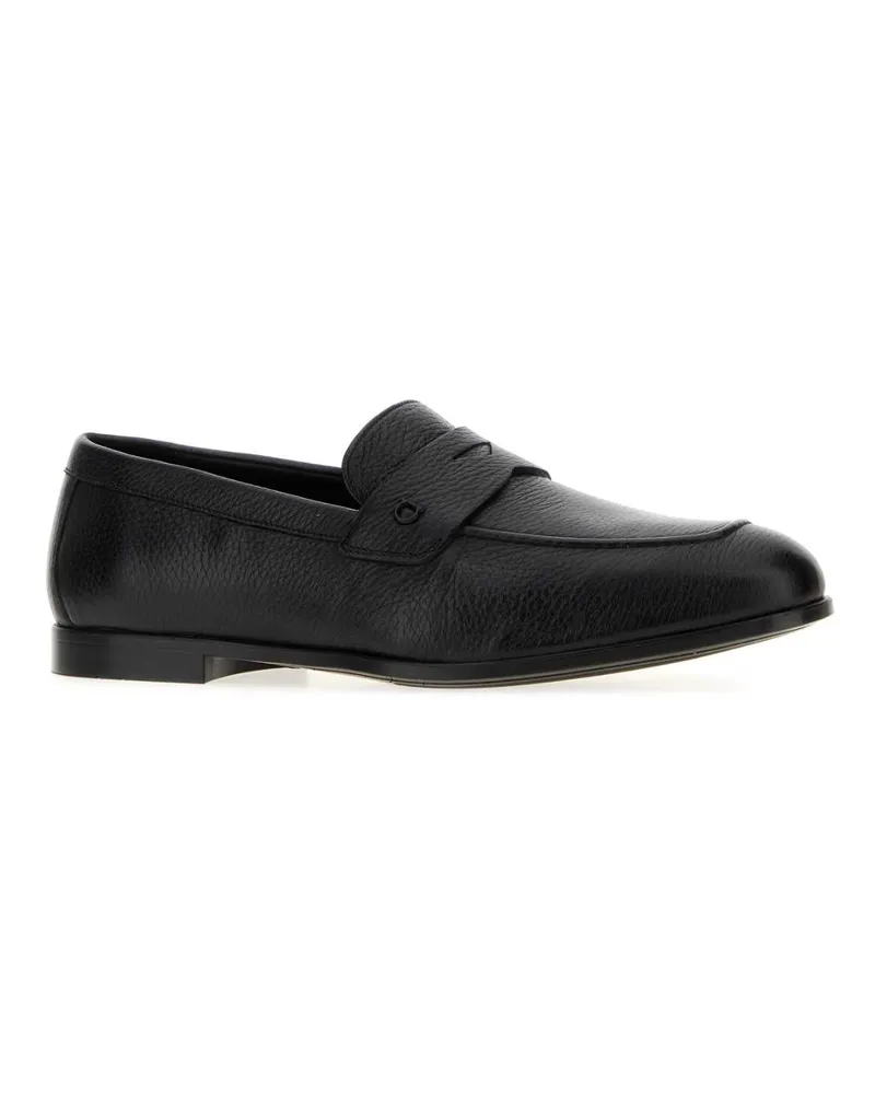 Ferragamo Men's Black Leather Tiberio Loafers Neroneronero Mocassini Black