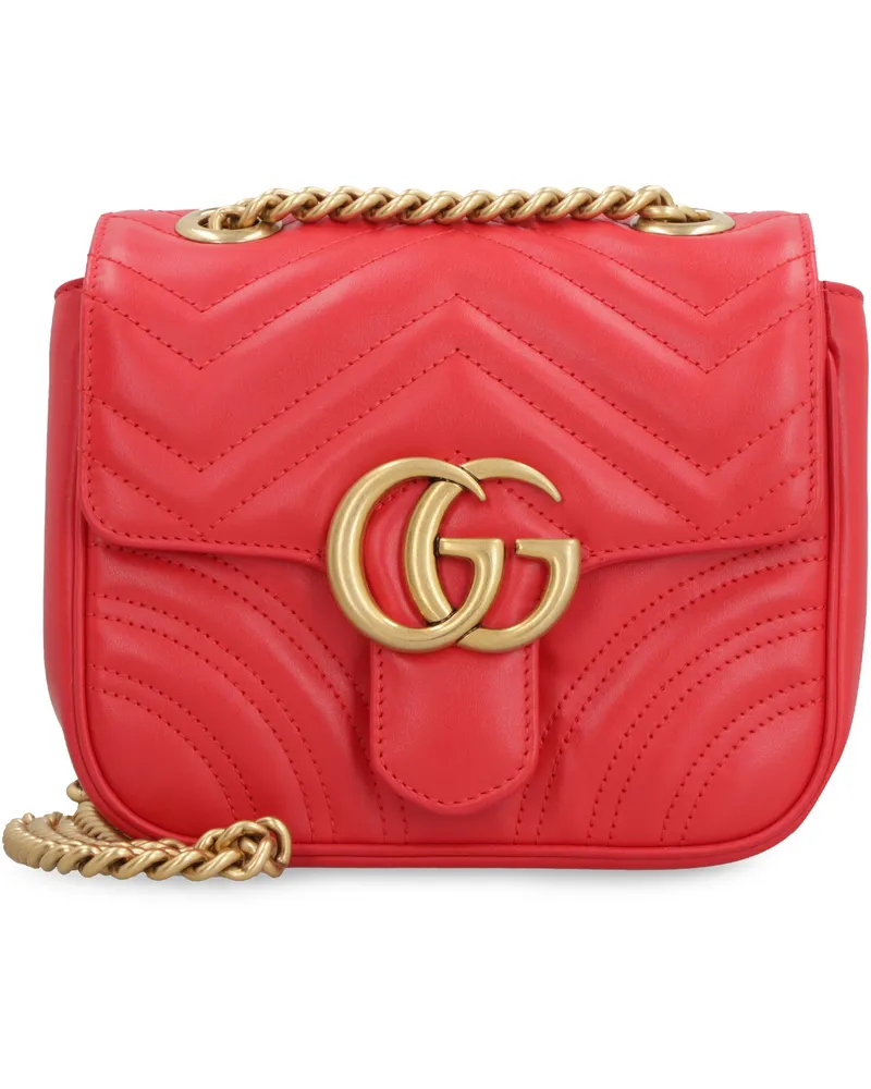 Gucci Women's Marmont Mini Leather Shoulder Bag Red Lamb Handbags Hand Red