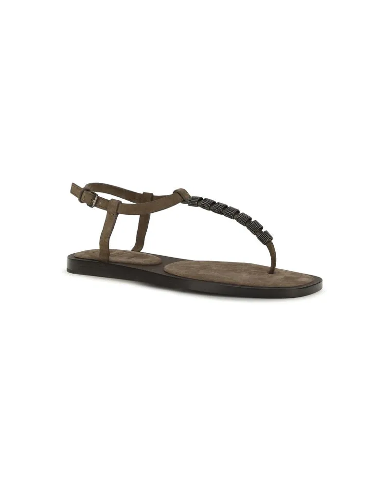 Brunello Cucinelli Women's Brown Calf Leather Bos Taurus Flat Sandals Brown