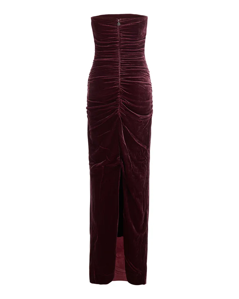 ROTATE Birger Christensen Silk Velvet Ruched Dress — Bordeaux Bordeaux