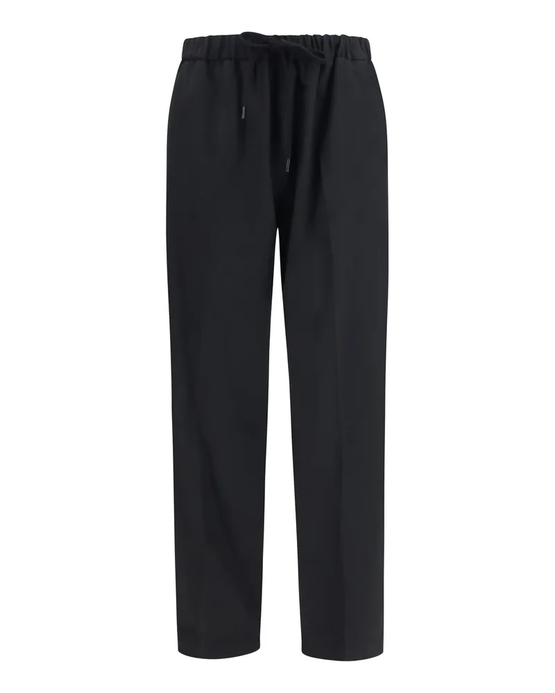 Maison Margiela Men's Pants Drawstring Straight-Leg Black Polyester Trousers Black