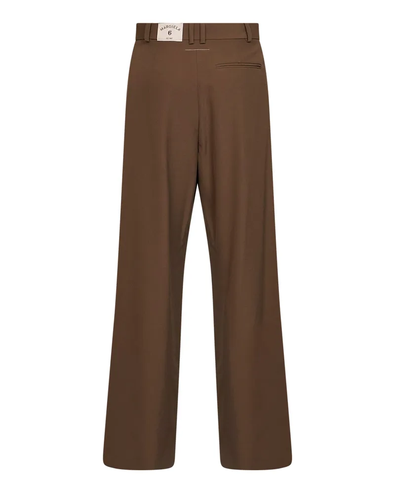 Maison Margiela Women's Trousers Pleated Wool-Blend Brown Polyester Brown