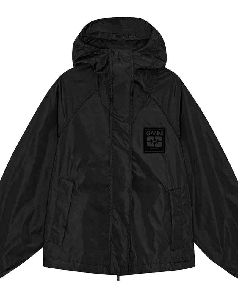 Ganni Logo-Embroidered Recycled Polyamide Jacket — Black Black