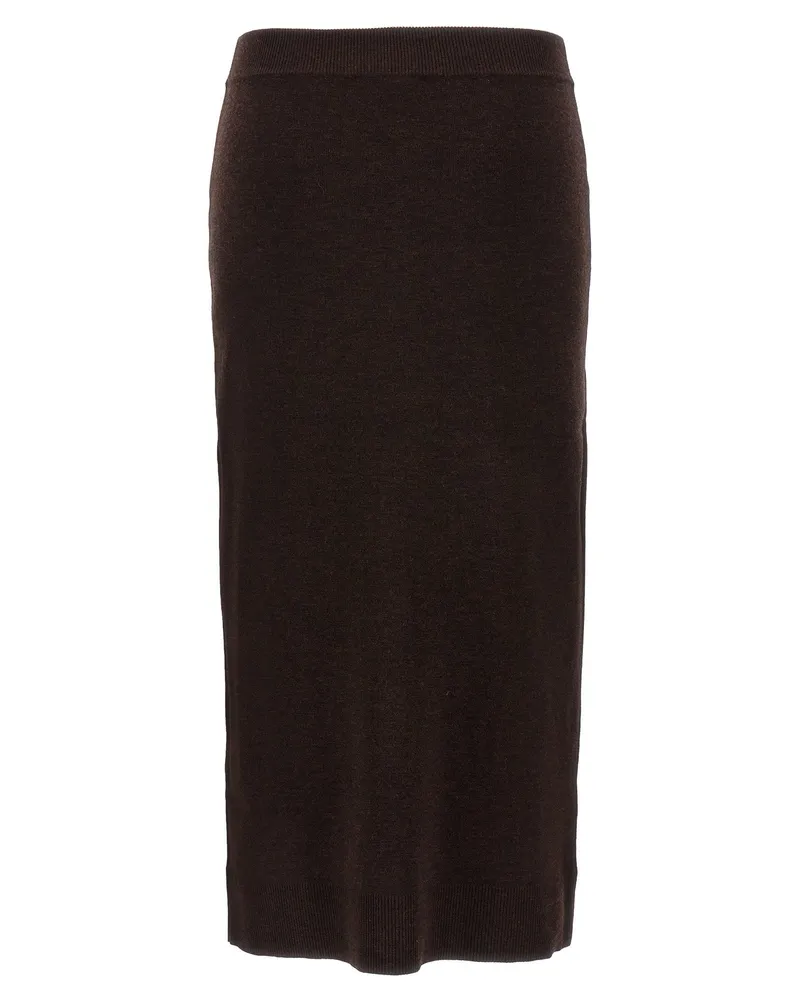 Victoria Beckham Bottoni Midi Skirt Brown