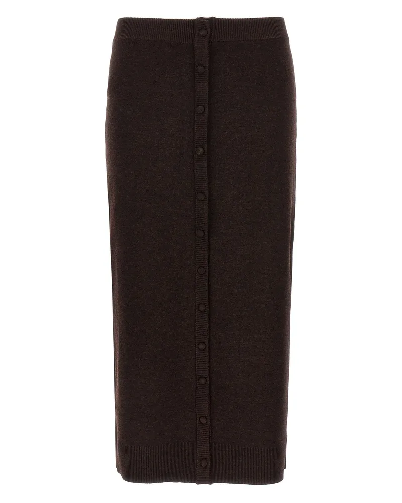 Victoria Beckham Bottoni Midi Skirt Brown