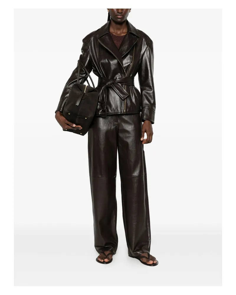 Max Mara Lambskin Leather Trousers — Brown Brown