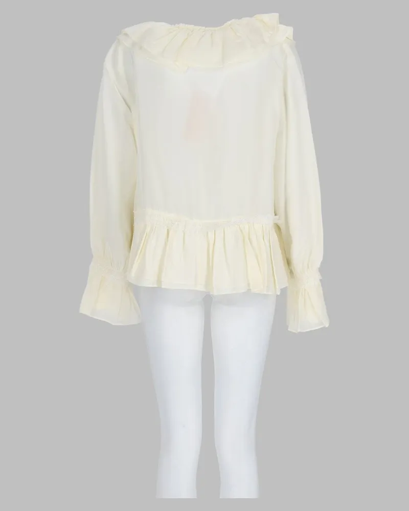 Ganni Ruffle-Trimmed Viscose-Silk Blouse — White White