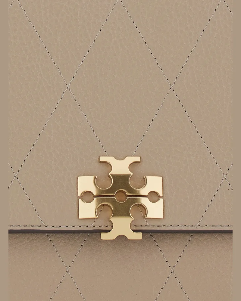 Tory Burch Women's Crossbody Bag Charlie Grey Cowhide Leather Shoulder Beige