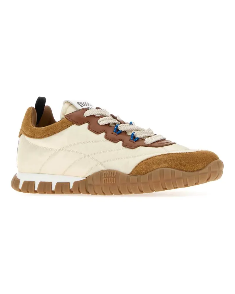 Miu Miu Women's Ivory Re-Nylon And Suede Sneakers Avoriocaramel Beige