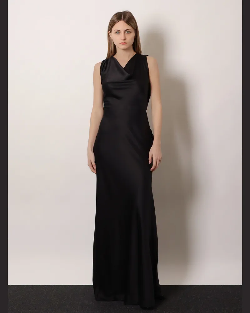 ACTUALEE Women's Satin Long Dress Black Polyester Black
