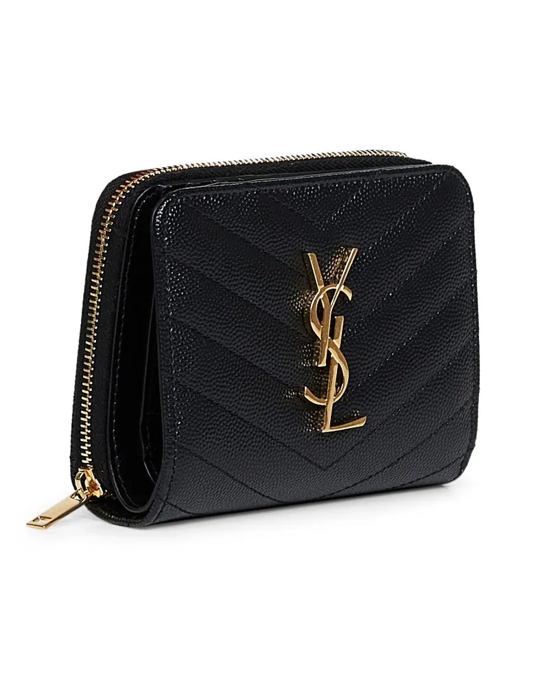 Saint Laurent Women's Zip-Around Wallet Cassandre Black Leather Calfskin & Purses Black