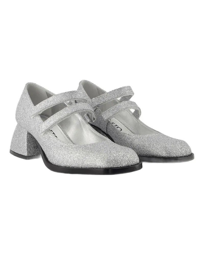 NODALETO Women's Silver Glitter Leather Pumps Silver