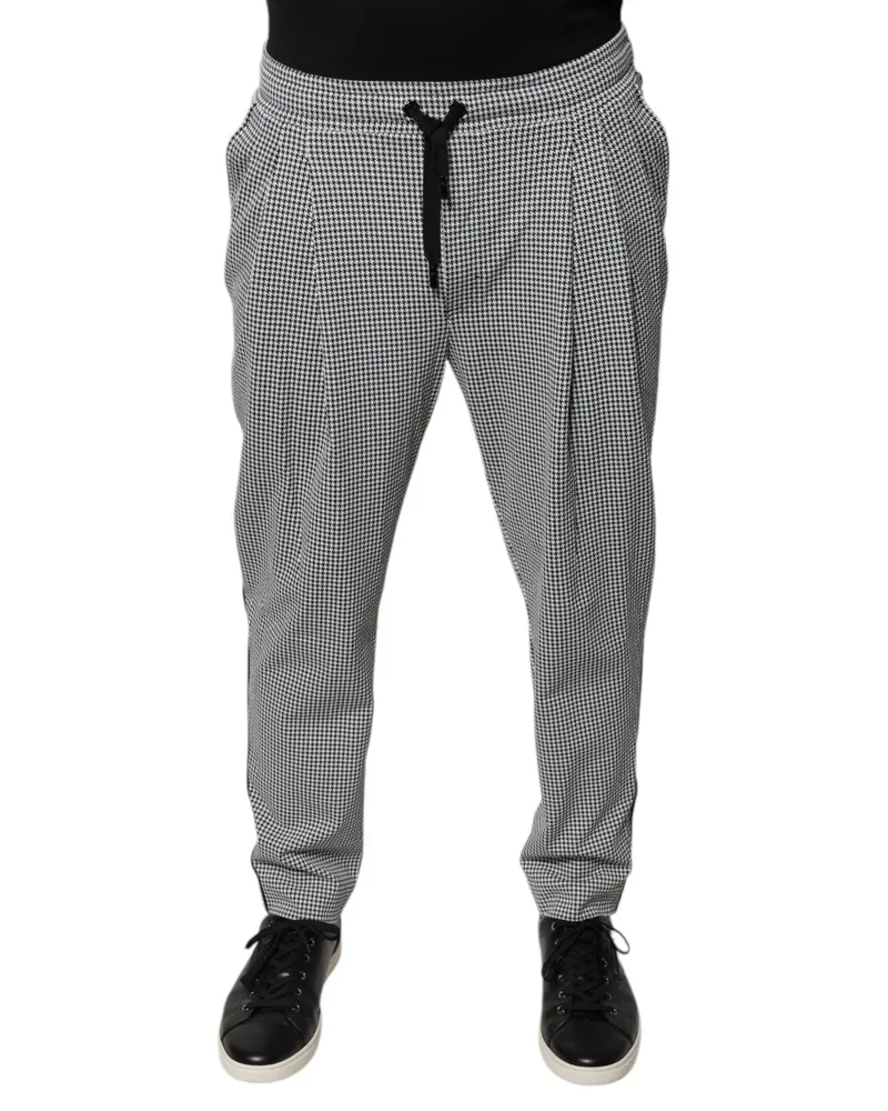 Dolce & Gabbana Men's Black White Houndstooth Skinny Dress Pants And Nylon Elastane Black