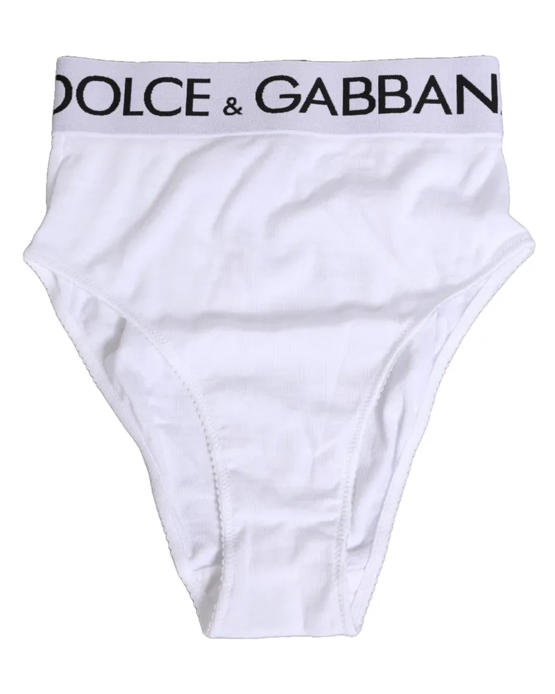 Dolce & Gabbana Women's White Cotton Stretch High Waist Panty Underwear Co+05 Clothing White